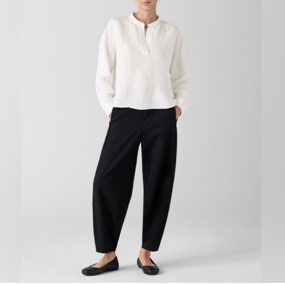 Eileen Fisher Tops - Eileen Fisher Silk Linen Box Band Collar Top Size Large